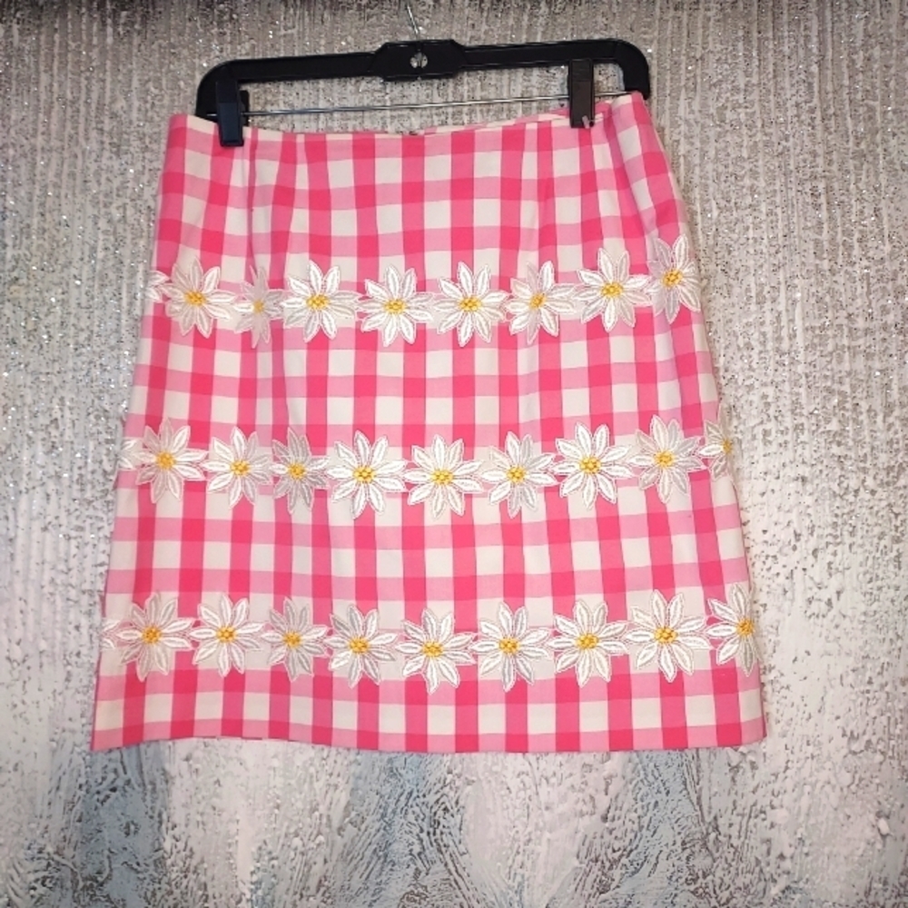 Lilly Pulitzer Pink gingham Floral Applique Skirt